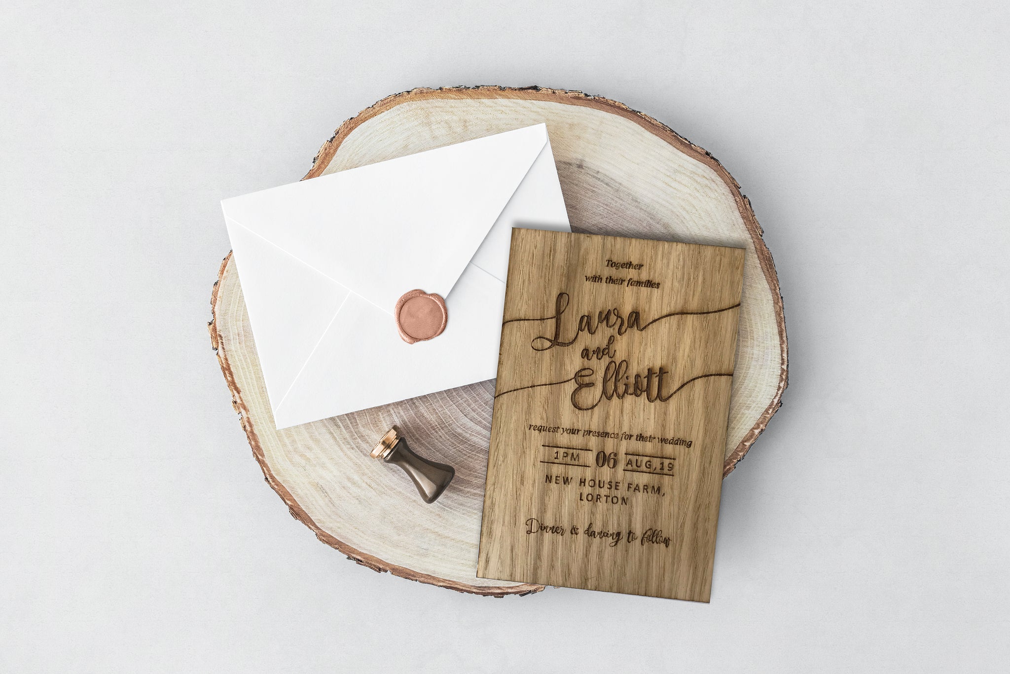 Oak Wedding Invitation - Wooden Engraved