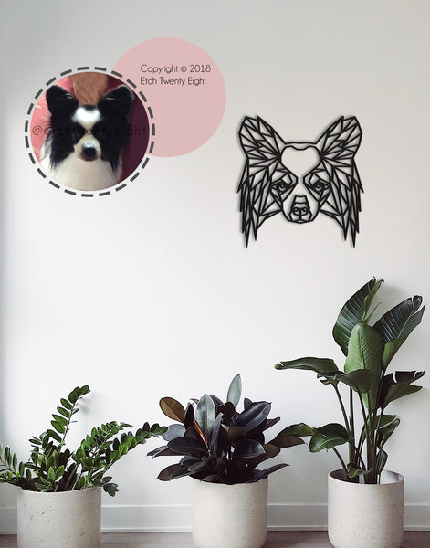 Papillon Dog Geometric 3D Wooden Wall Art