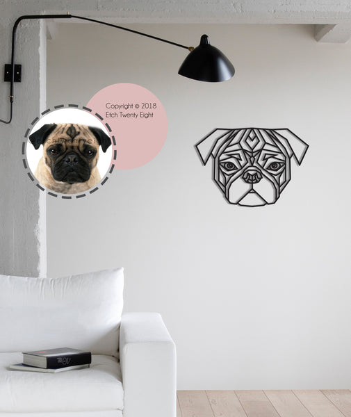 Pug Dog Geometric 3D Wooden Wall Art